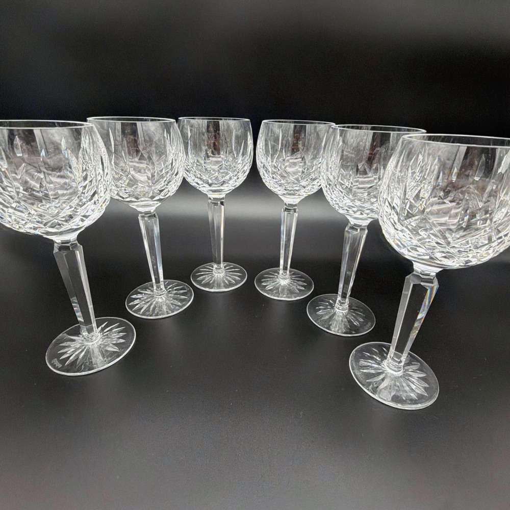 Waterford Lismore Crystal Hock Wine Glasses Set Of 6 Stemware 7.375"